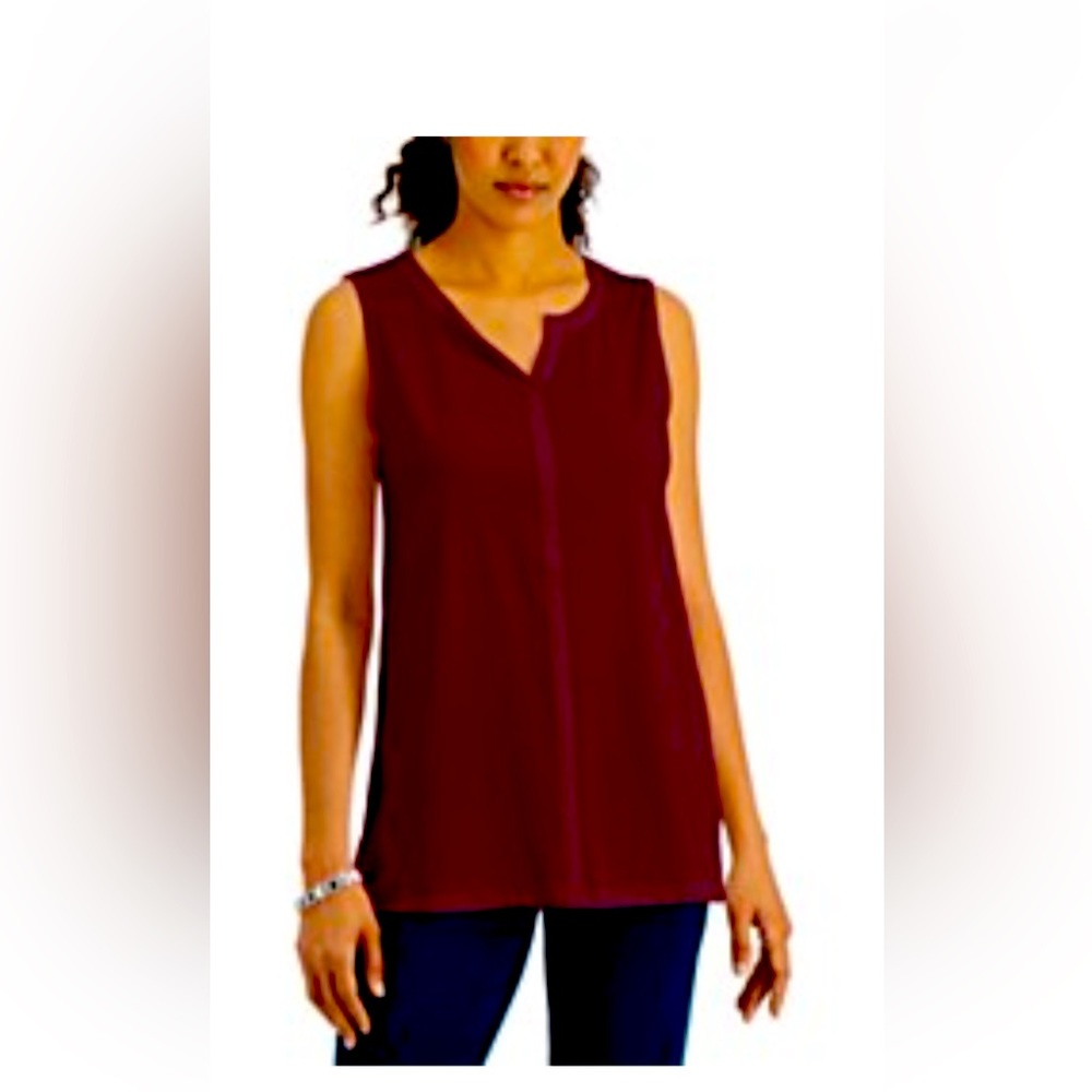 Karen Scott   Split-Neck Sleeveless Tunic, Color: Malbec/ Burgundy. Size XL. New